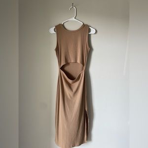 Tan Maxi Dress w/ cutout and leg slit